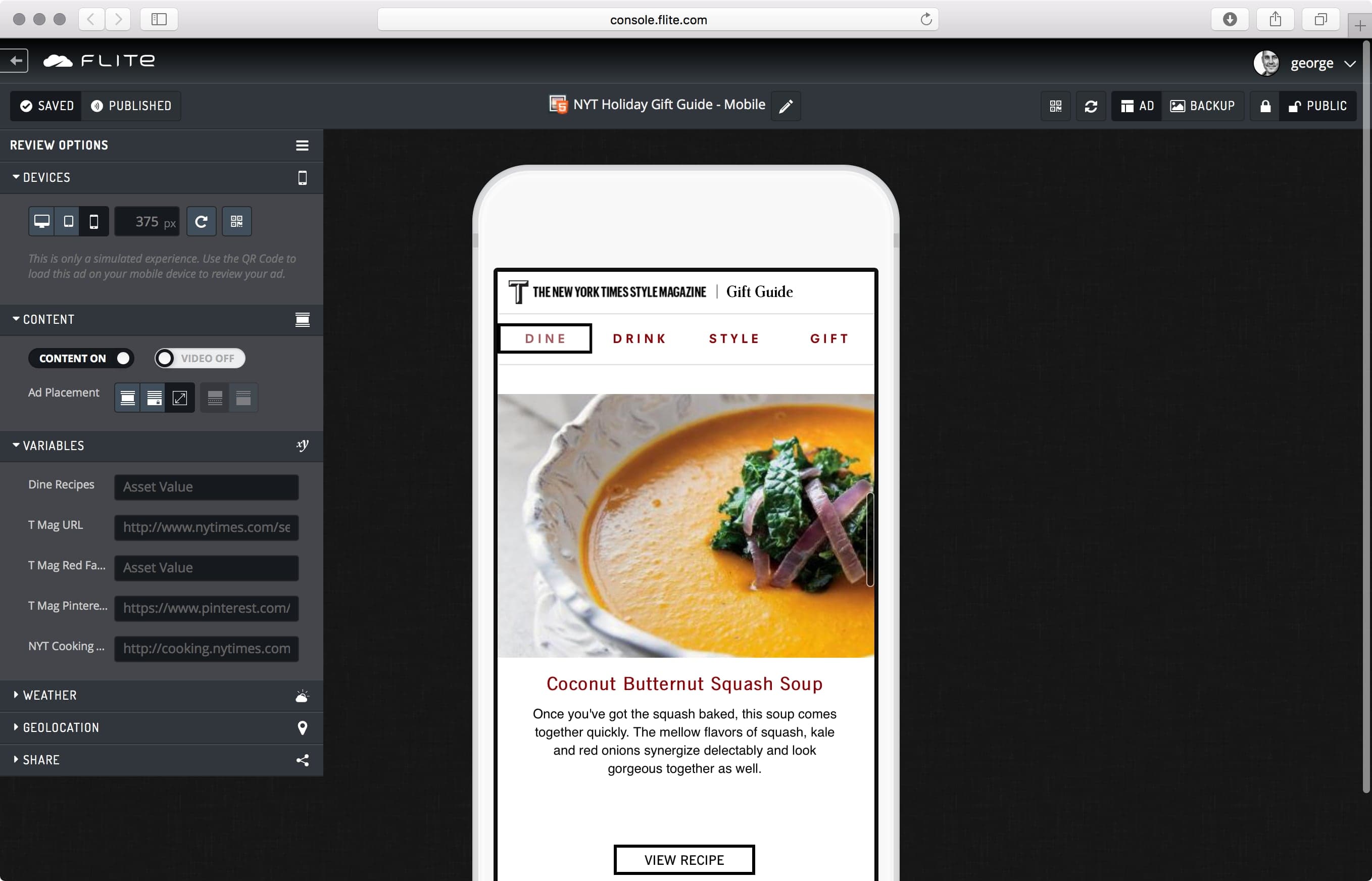 Live ad examples from major clients