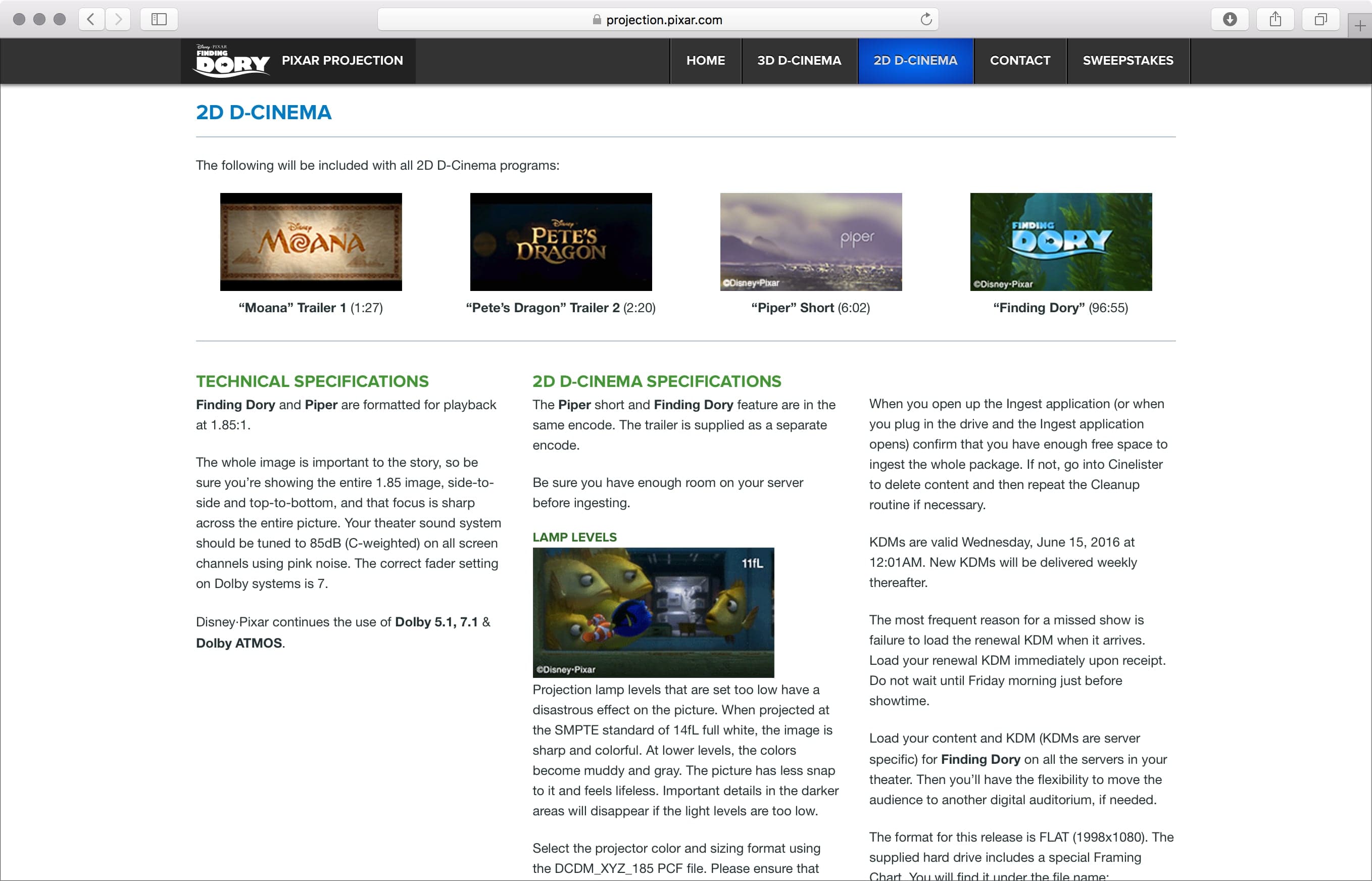 Pixar Projection site homepage