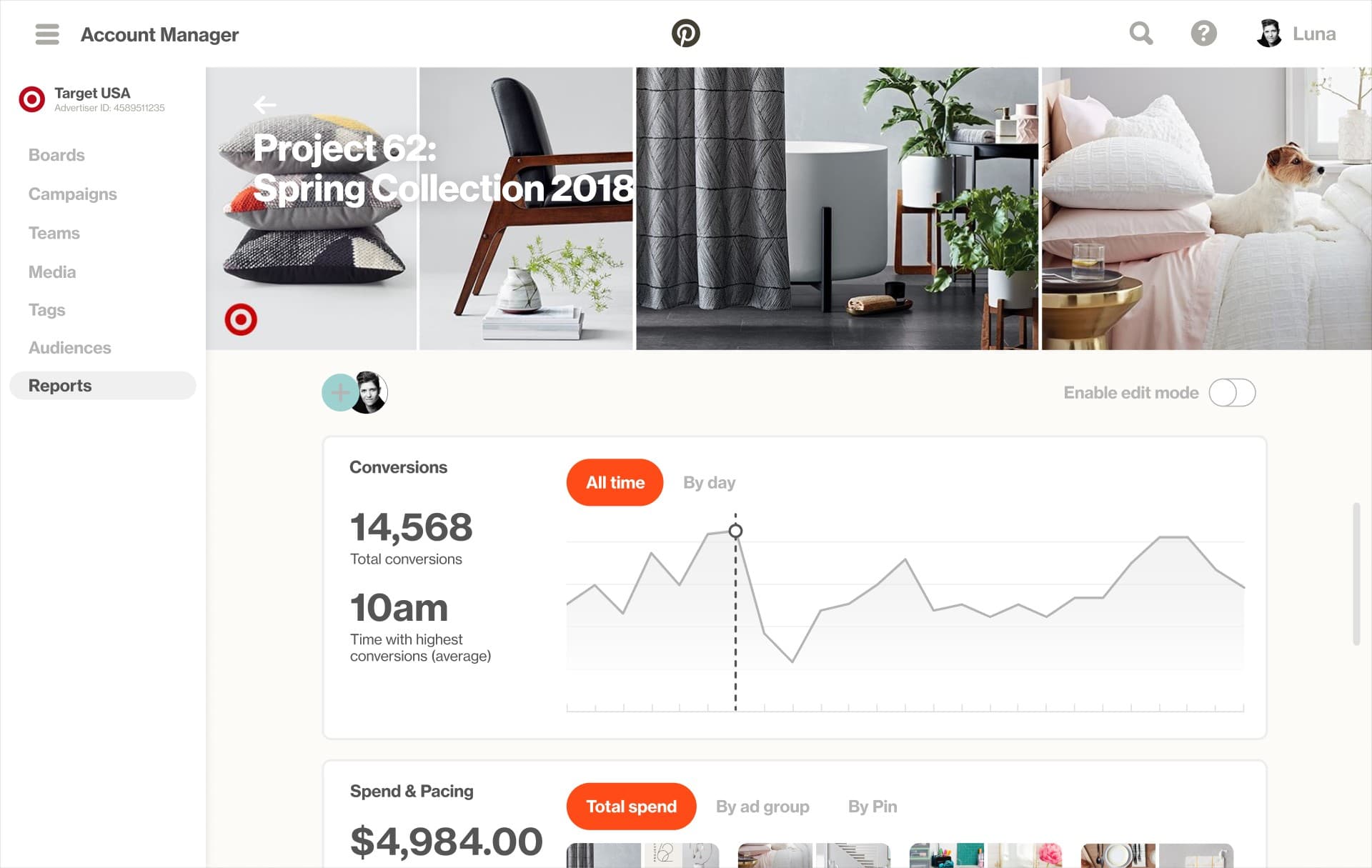 Shopping Pins feature
