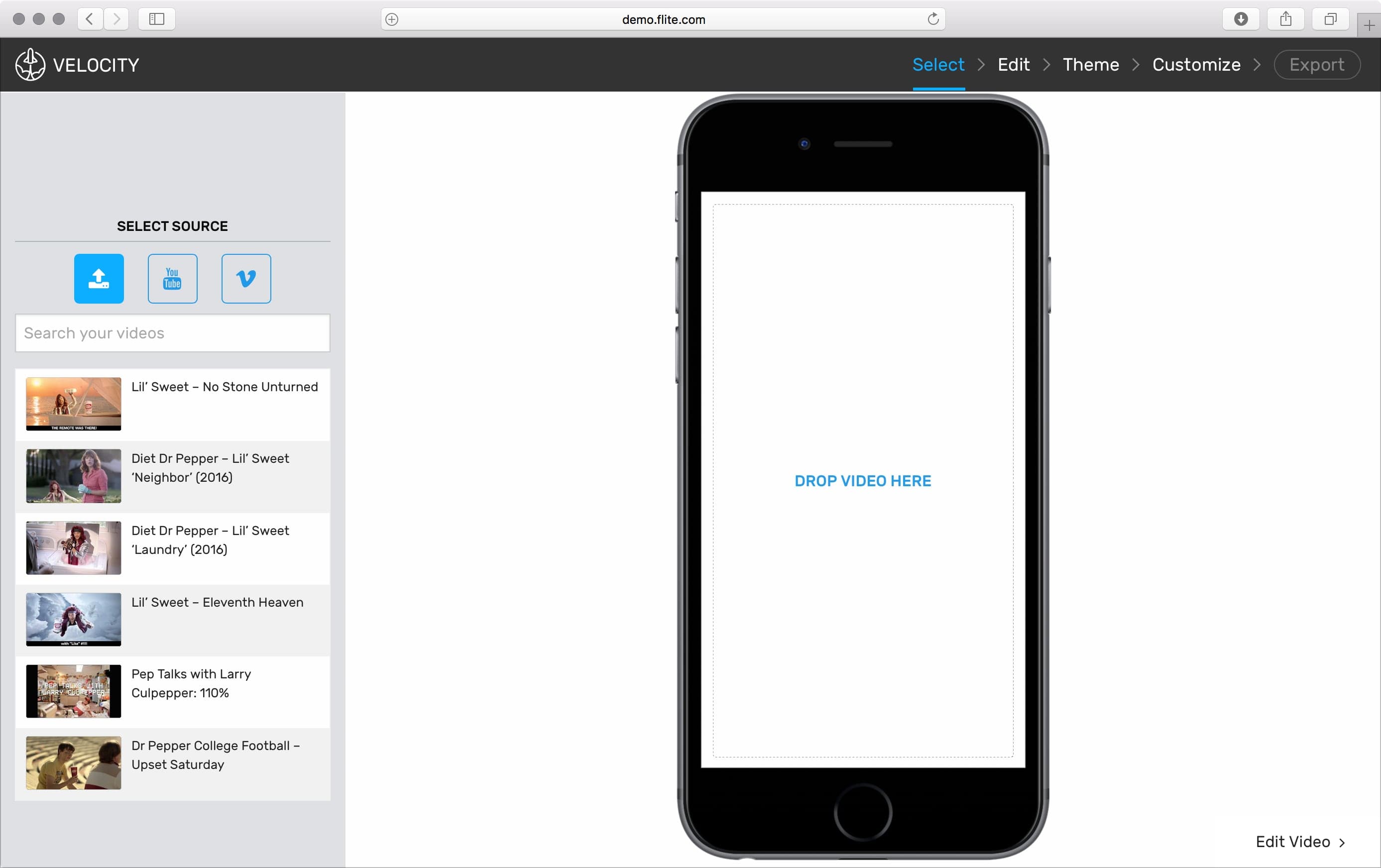 Velocity Video Builder interface