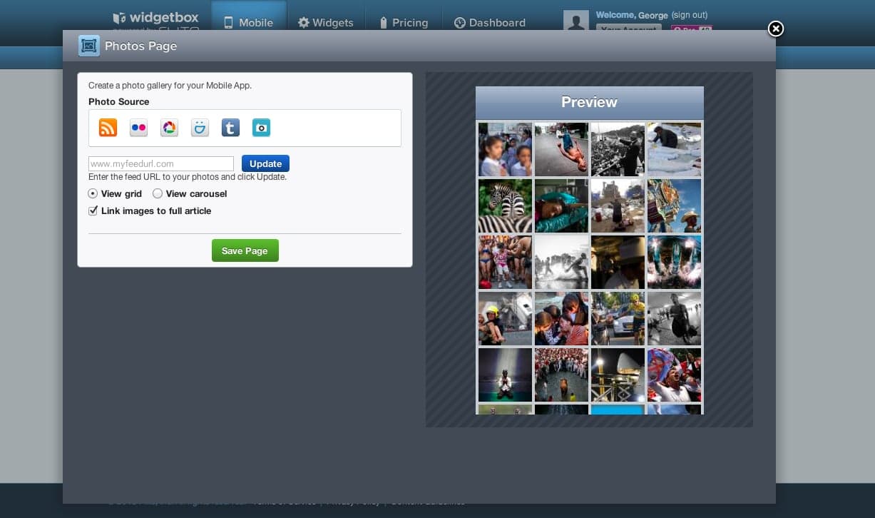 Widgetbox Mobile app builder interface